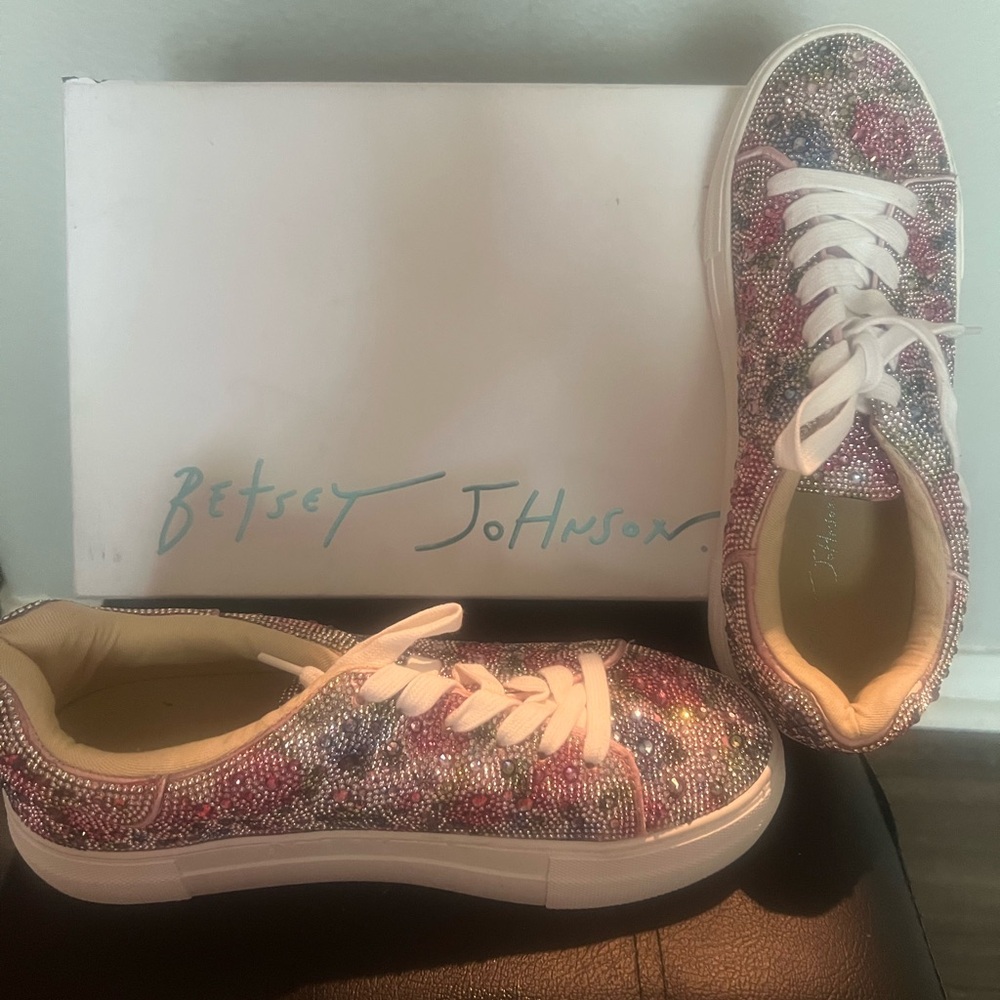 Betsey Johnson Pink and Blue Sneakers Floral Pattern